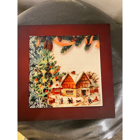 Cypress Home Ceramic Trivet Holiday Snow Scene by Audrey J Roberts 8" x 8" NIB - Picture 4 of 14